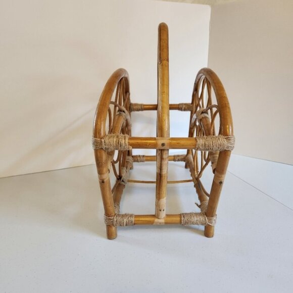 Vintage Bamboo Book Storage Basket Magazine Rack 1970s 70s Boho Home Decor Hippy - Picture 3 of 9